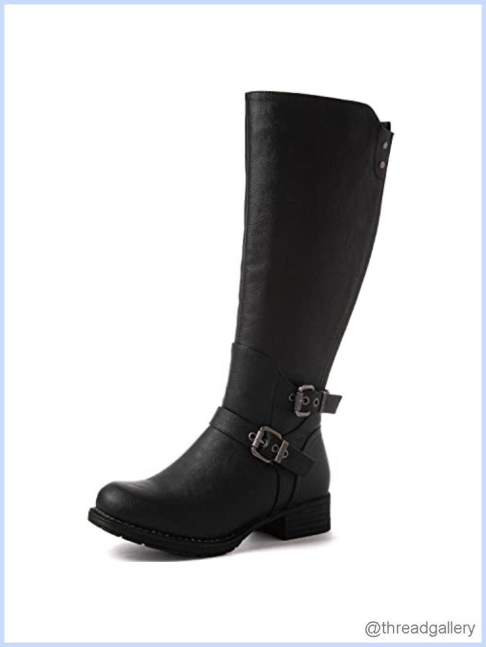 Vegan Faux Leather Knee High Low Heel Riding Boots Full Zip